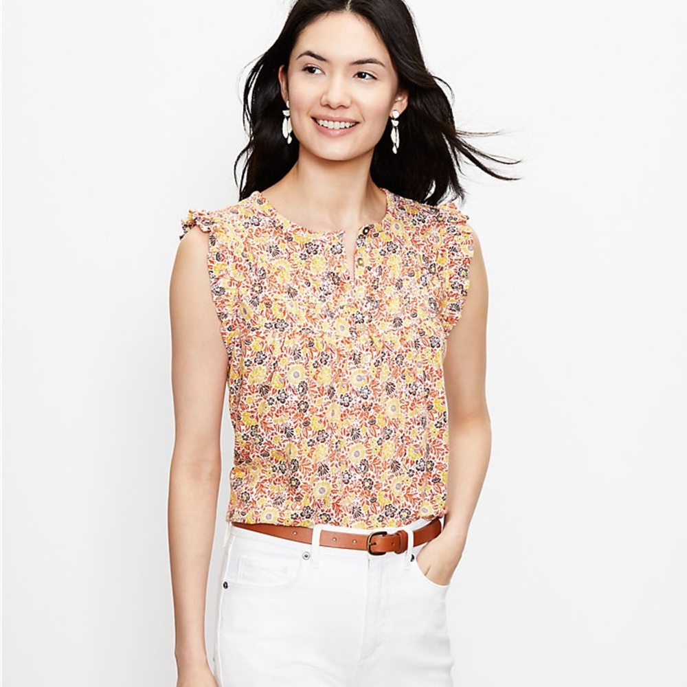 LOFT vintage island floral ruffle henley top